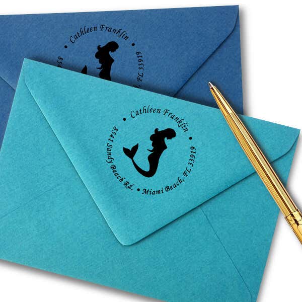 Round Mermaid Address Stamp Imprint Example