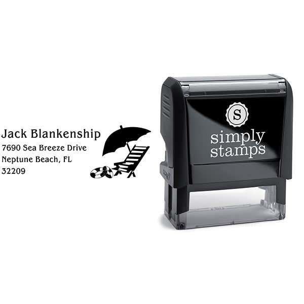 Beach Chair Umbrella Return Address Stamp Body and Design