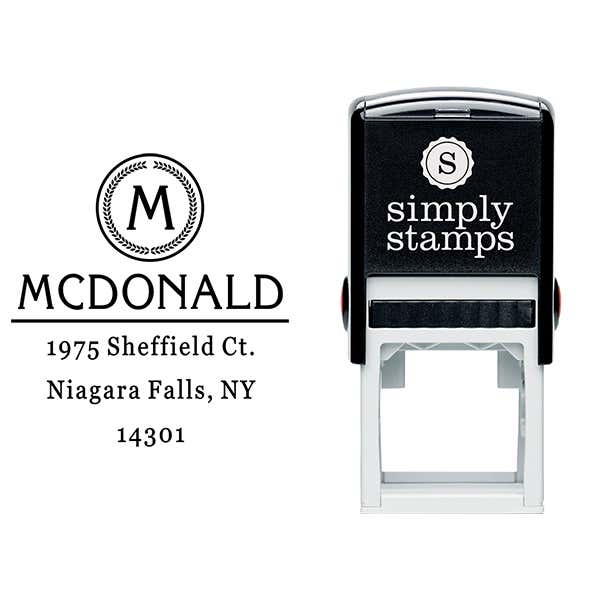 McDonald Monogram Return Address Stamp Body and Design