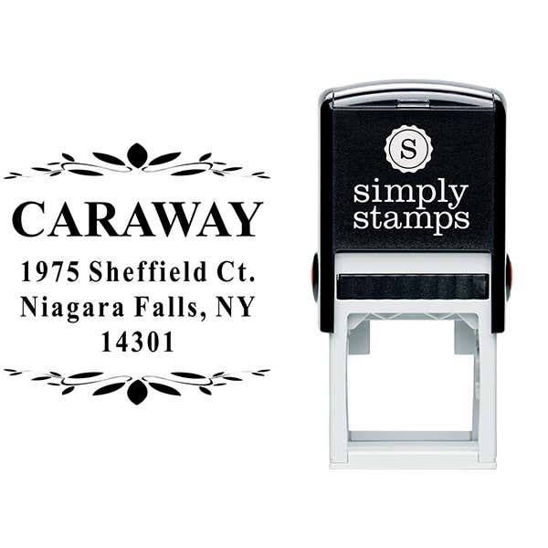 Caraway Leaf Deco Return Address Stamp Body and Design