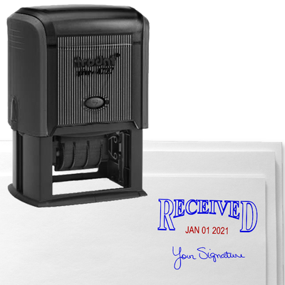 Received Date Stamp with Signature - 1.5" x 2.25" Impression Size - alternate view