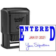 Entered Signature Date Rubber Stamp, Customizable with Date at Bottom, 1.5" x 2.25" Impression Size