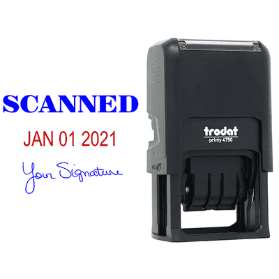 Scanned Signature Date Rubber Stamp, Customizable with Date at Bottom, 1.5" x 2.25" Impression Size - alternate view