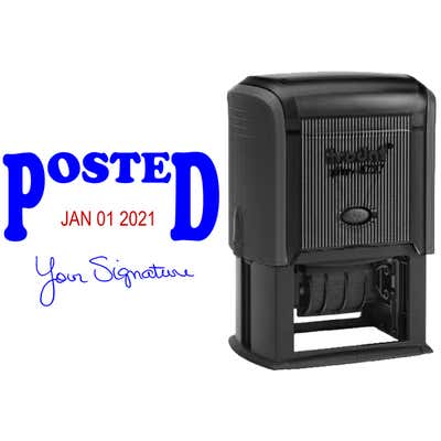Posted Signature Date Rubber Stamp, Customizable with Date at Bottom, 1.5" x 2.25" Impression Size - alternate view