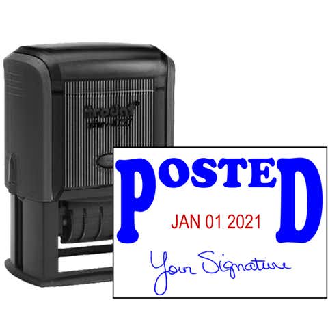 Posted Signature Date Rubber Stamp, Customizable with Date at Bottom, 1.5" x 2.25" Impression Size