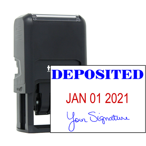 Deposited Signature Date Rubber Stamp, Customizable with Date at Bottom, 1.5" x 2.25" Impression Size