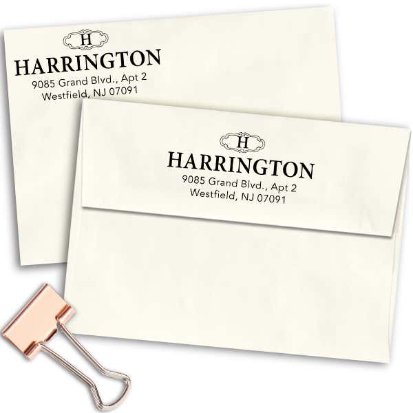 Harrington Monogram Return Address Stamp Imprint Example