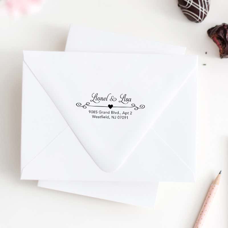 Heart Curly Return Address Stamp Imprint Example