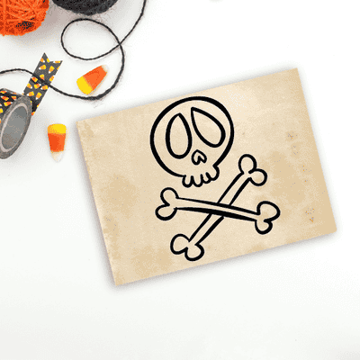 Skull and Crossbones Halloween Craft Rubber Stamp - alternate view