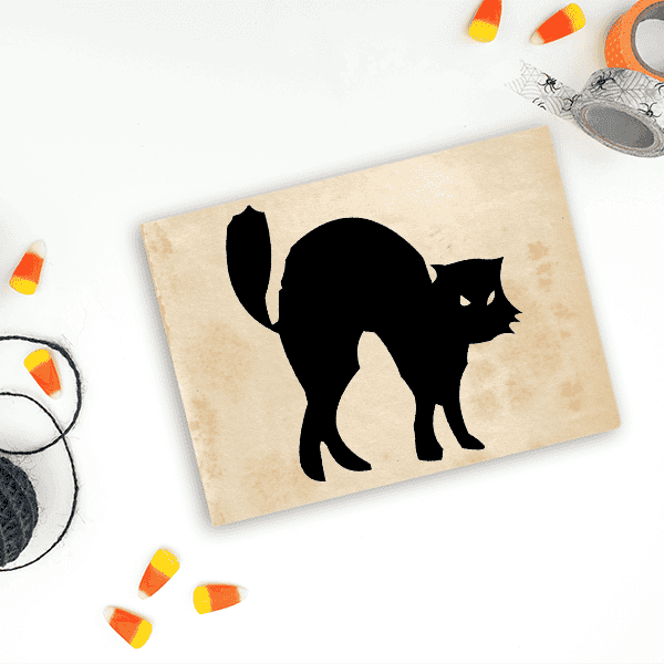 Black Cat Halloween Craft Rubber Stamp Imprint Example
