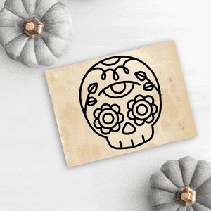 Skull Candy Flower Halloween Craft Rubber Stamp Imprint Example