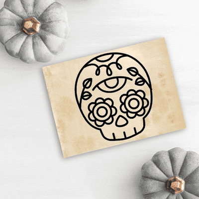 Skull Candy Flower Halloween Craft Rubber Stamp - alternate view