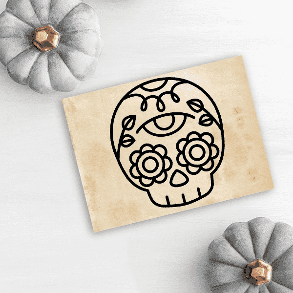 Skull Candy Flower Halloween Craft Rubber Stamp Imprint Example