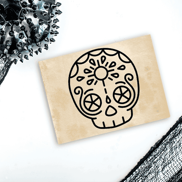 Skull Candy Sun Halloween Craft Rubber Stamp Imprint Example