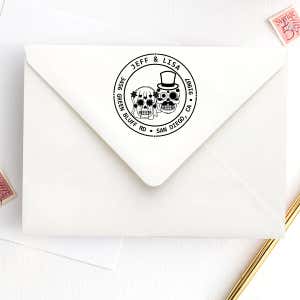 Sugar Skull Bride Groom Round Address Stamp Imprint Example