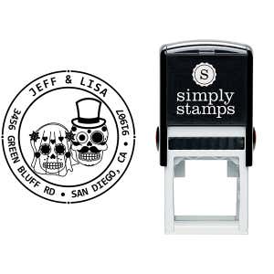 Sugar Skull Bride Groom Round Address Stamp Body and Design