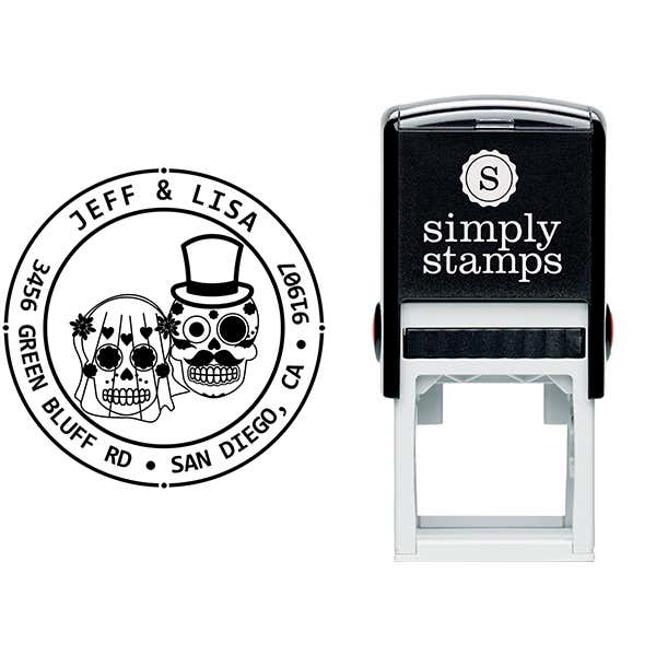 Sugar Skull Bride Groom Round Address Stamp Body and Design