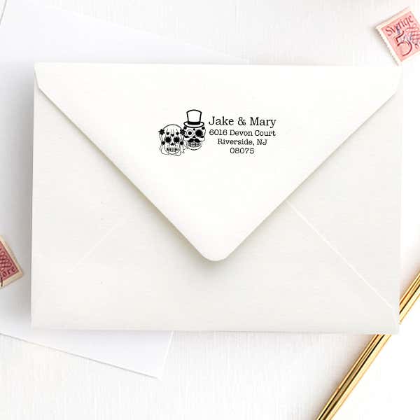 Sugar Skull Bride Groom Address Stamp Imprint Example