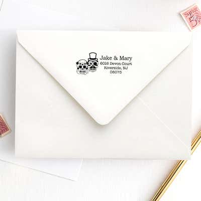 Sugar Skull Bride Groom Address Stamp - alternate view