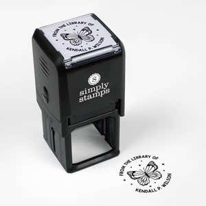 Library book stamp impression and self-inking stamp body with white background