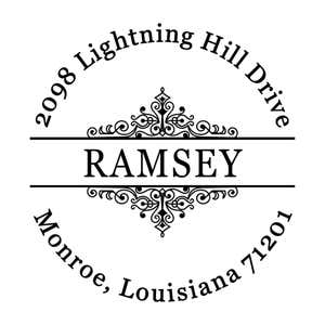 Close-up of the Ramsey Vintage Deco Address Stamp impression