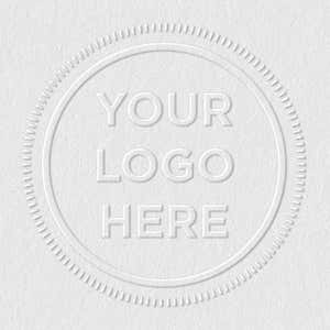 Close-up of the stamped logo impression on paper