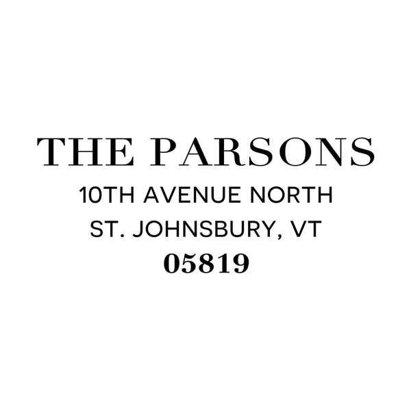 Close-up of the Parsons Classic Return Address Stamp impression