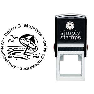 Umbrella Ocean Scene Address Stamp Body and Design