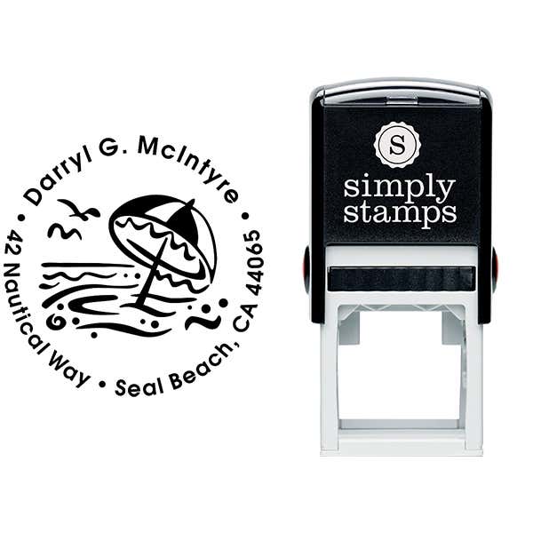 Umbrella Ocean Scene Address Stamp Body and Design