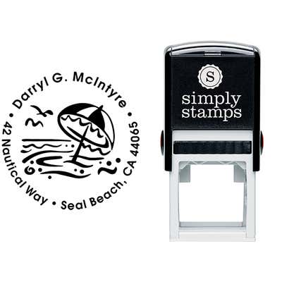 Umbrella Ocean Scene Address Stamp - alternate view