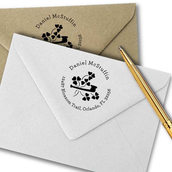 Heart Shamrock Pipe Address Stamp Imprint Example
