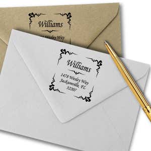 Square Deco Address Stamp Imprint Example on Paper