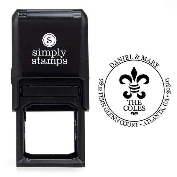 Fern Court Round Address Stamp design over self inking stamp body