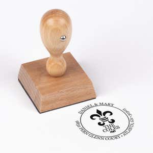 Fern Court Round Address Stamp impression next to european stamp body