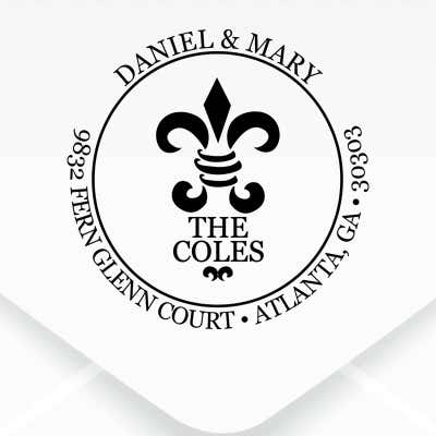 Fern Court Round Address Stamp design close up on an envelope