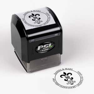 Fern Court Round Address Stamp impression next to pre inked stamp body