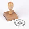 Joy Peace Love Round Address Stamp impression next to european stamp body