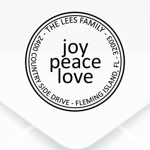 Joy Peace Love Round Address Stamp