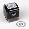 Joy Peace Love Round Address Stamp impression next to pre inked stamp body