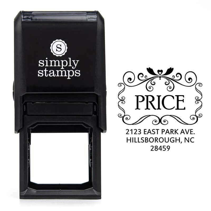 Price Curves Square Address Stamp design over self inking stamp body