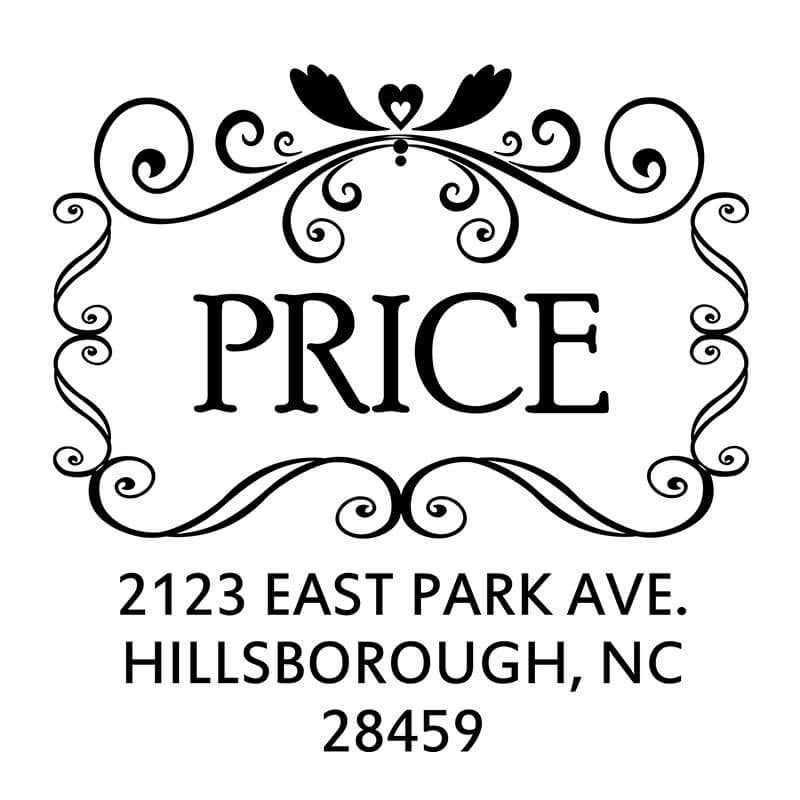 Price Curves Square Address Stamp design on white background