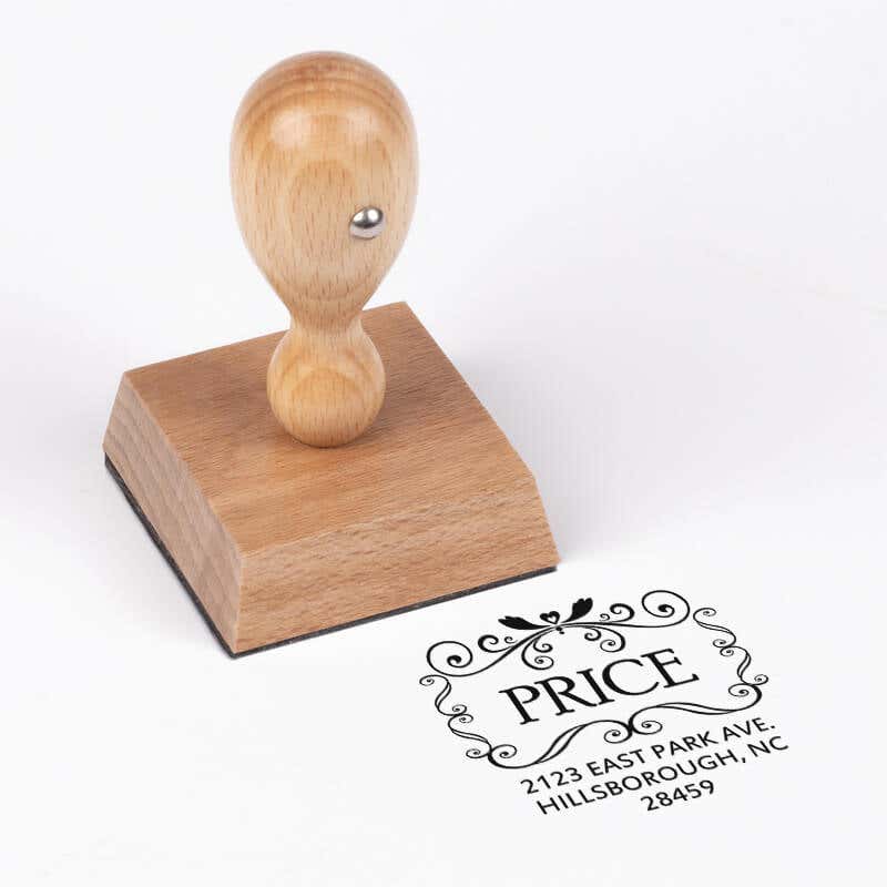 Price Curves Square Address Stamp impression next to european stamp body
