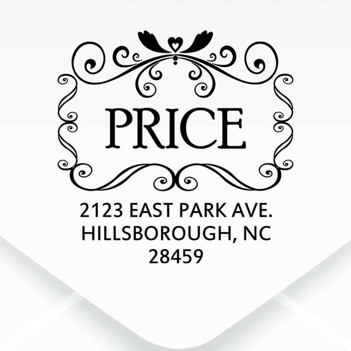 Price Curves Square Address Stamp design close up on an envelope