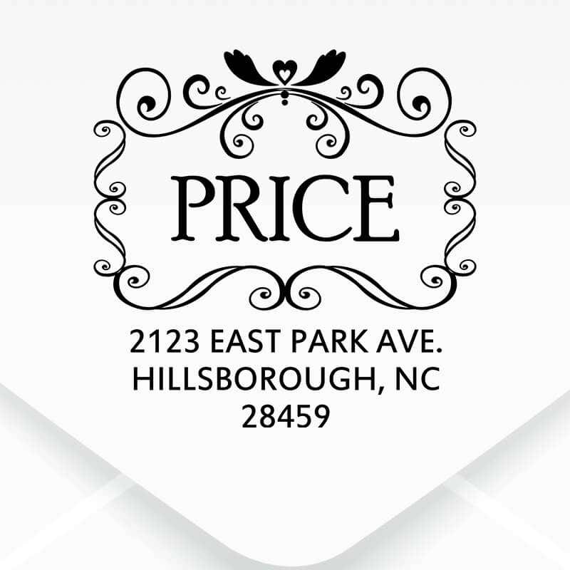 Price Curves Square Address Stamp design close up on an envelope