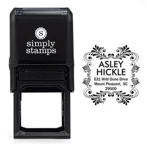 Hickle Curves Square Address Stamp design over self inking stamp body