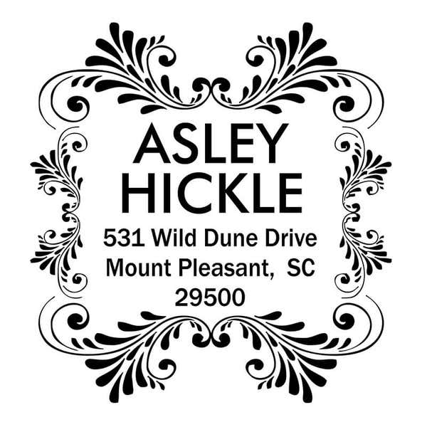 Hickle Curves Square Address Stamp design on white background