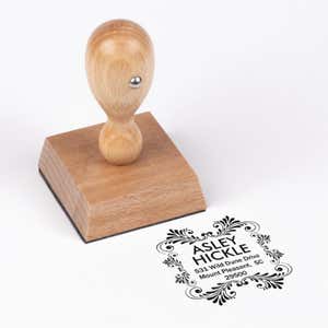 Hickle Curves Square Address Stamp impression next to european stamp body