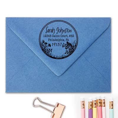 Bird Perched on Flowers Address Stamp - alternate view