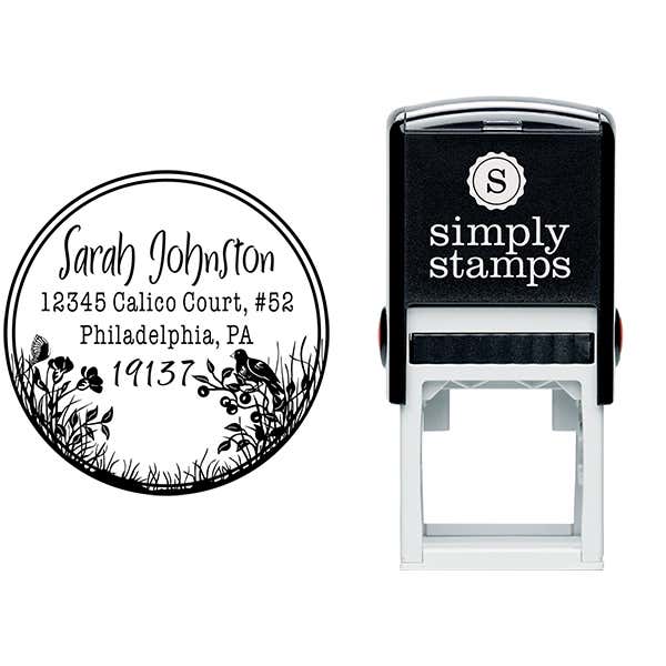 Bird Perched on Flowers Address Stamp Body and Design