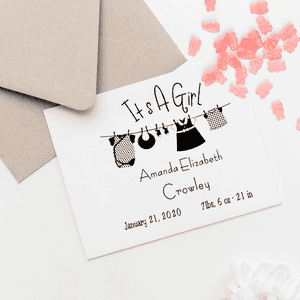 It's A Girl Clothes Line Rubber Stamp Imprint Example